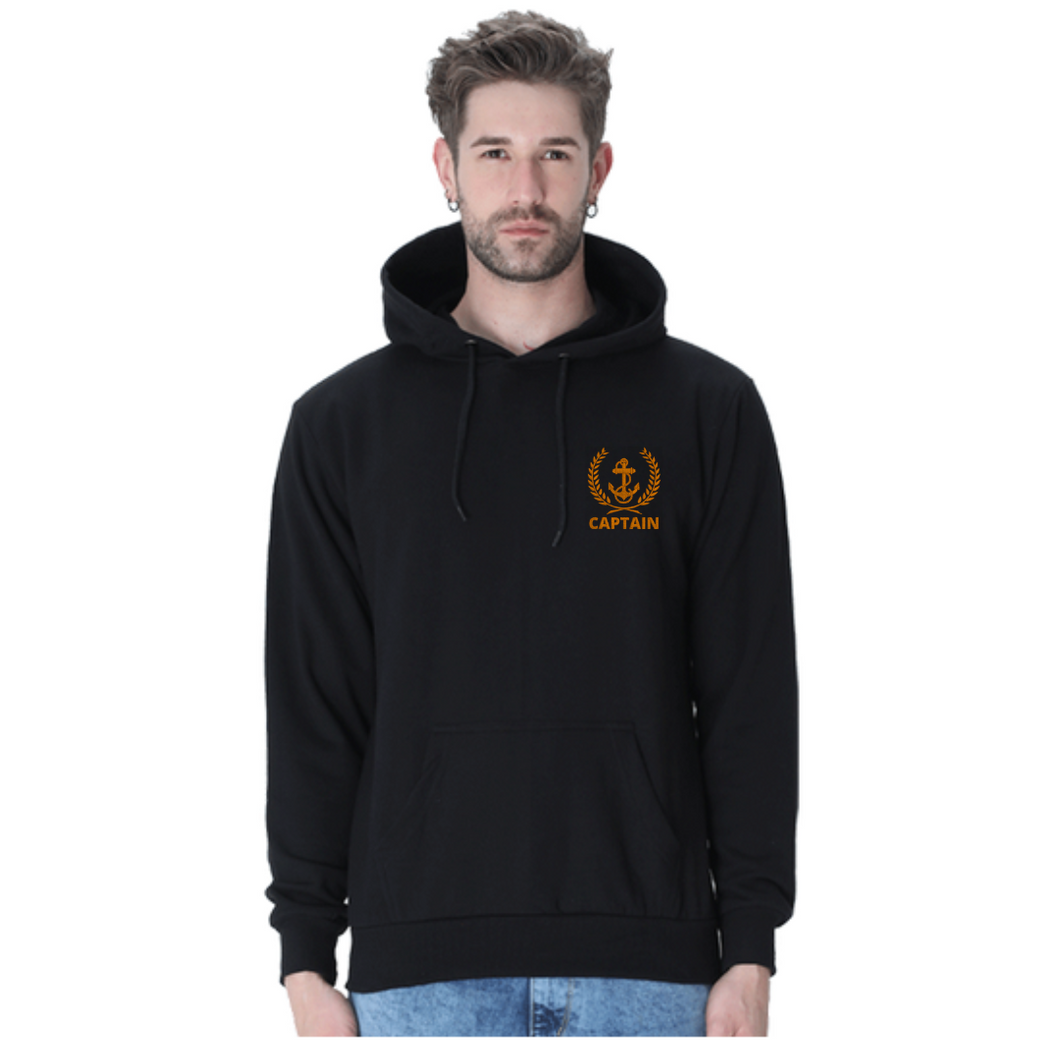Merchant Navy Captain Anchor With Leaf Embroidered Unisex Hoodie