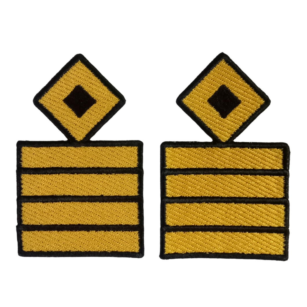 Merchant Navy Captain Rank Insignia, Gold Stripes Embroidered Patch, Iron On Badge