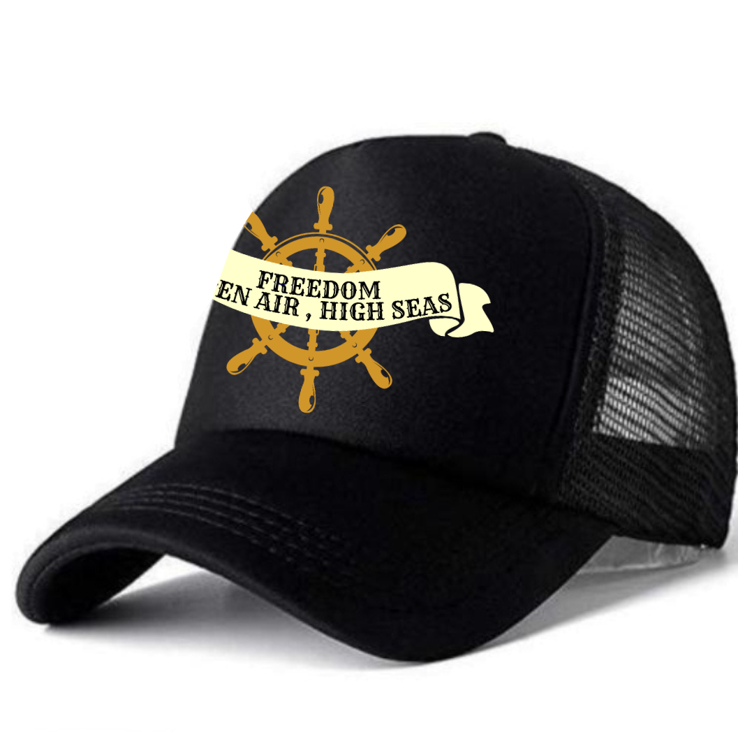 Freedom, Open Air ,High Seas Printed Black Adult Unisex Truckers Style Cap - Premium Quality