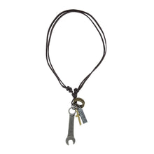 Load image into Gallery viewer, Rusty Wrench Cross Vintage Dog Tag Oxidised Leather Pendant Chain
