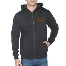 Load image into Gallery viewer, Merchant Navy Unisex Zipper Hoodie with Anchor with Leaf Embroidery - Black
