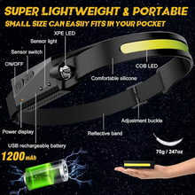 Load image into Gallery viewer, Rechargeable LED Headlamp Flashlight, 230° Wide Beam Headlight with Motion Sensor Bright 5 Modes for Camping, Running, Hiking, Cycling
