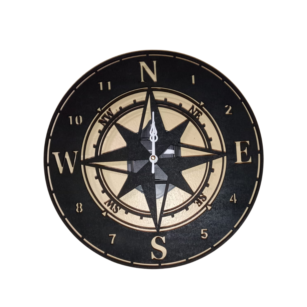 Nautical Compass Clock - MDF Wood