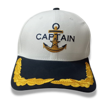 Load image into Gallery viewer, Merchant Navy Captain Embroidered White/Blue Adult Unisex Cotton Cap - Premium Quality
