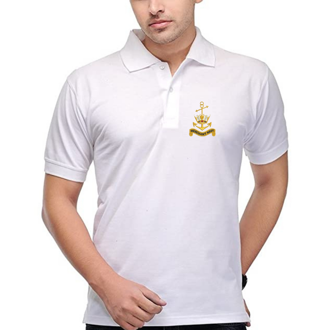 Merchant Navy Logo Embroidered Cotton Polo Neck T-shirt