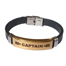 Load image into Gallery viewer, Captain - Laser Engraved Gold Plated Stainless Steel Black Silicone Strap Bracelet
