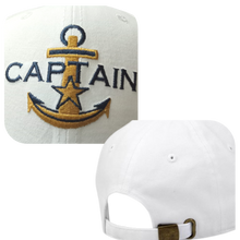 Load image into Gallery viewer, Merchant Navy Captain Embroidered White/Blue Adult Unisex Cotton Cap - Premium Quality
