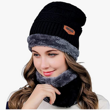 Load image into Gallery viewer, Unisex Soft Fleece Knitted Woollen Beanie Winter Cap with Neck Warmer/Muffler

